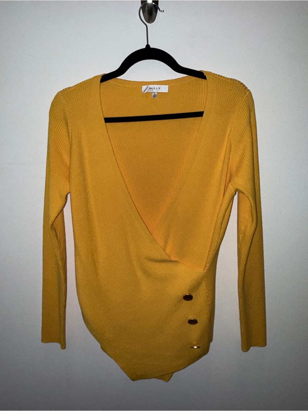 Milly Yellow Wrap V‑Neck Knit Sweater